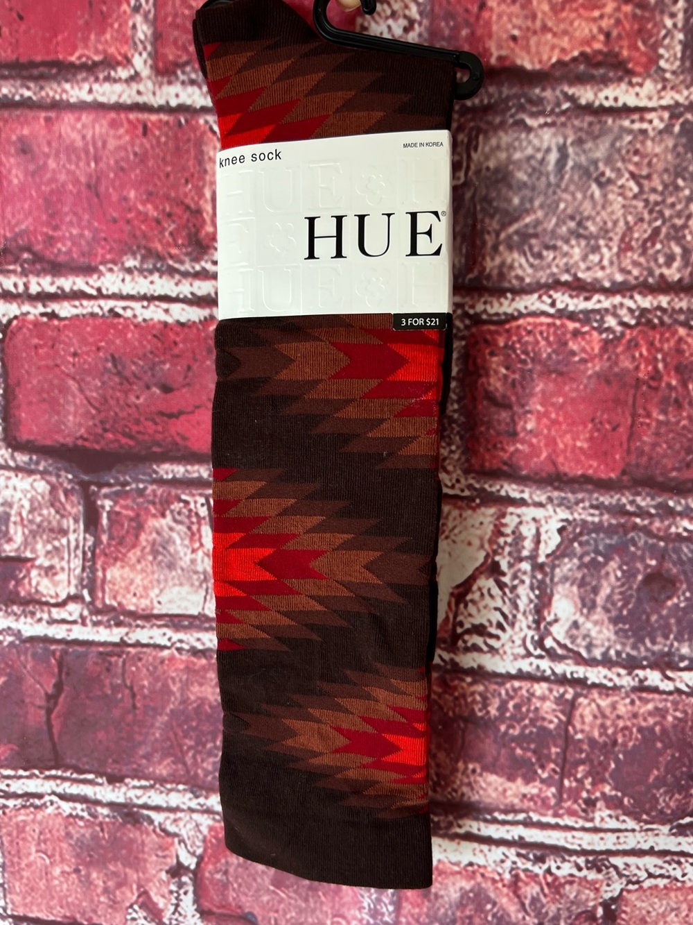 HUE Southwest Knee Sock 207 Espresso Brown Red Nordstrom NWT One Size